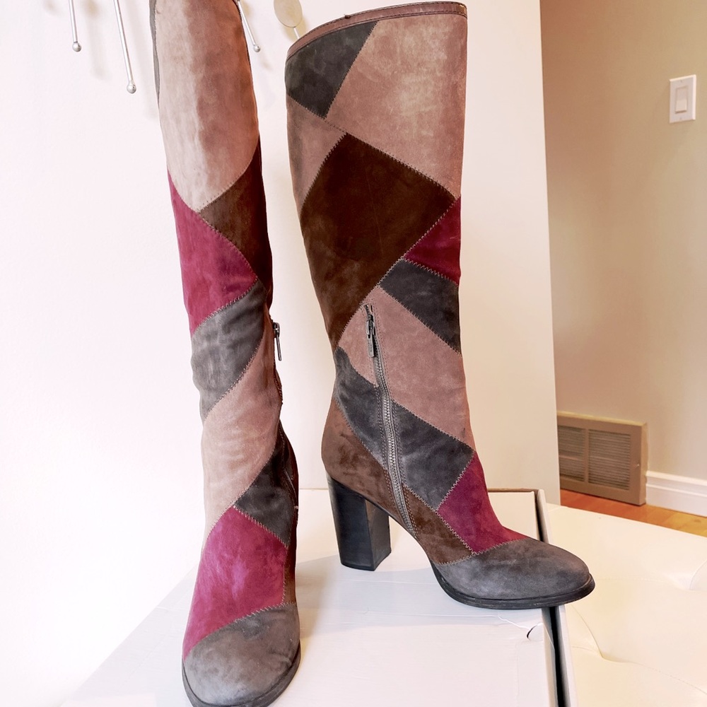 Frye patchwork suede tall boots. Size 9-1/2 - Picture 1 of 8